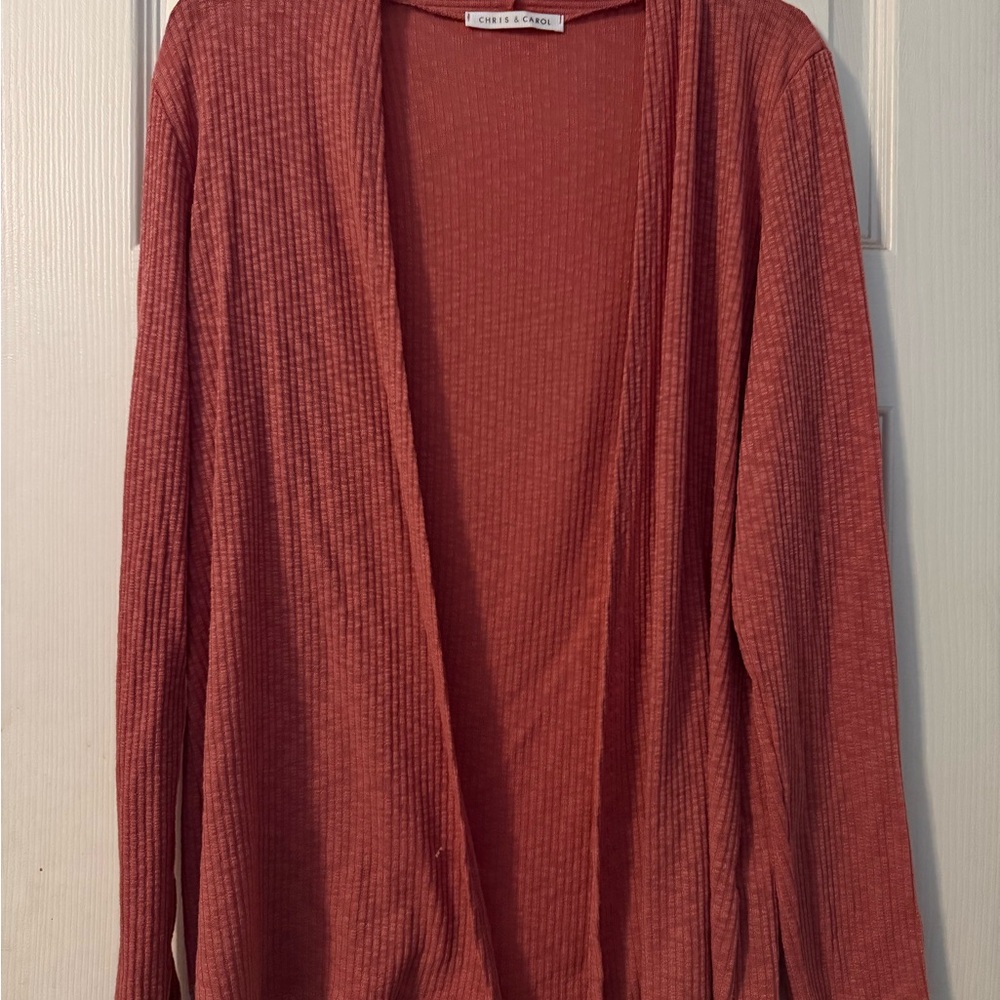 Chris & Carol Open-Front Ribbed‎ Cardigan  Mauve L